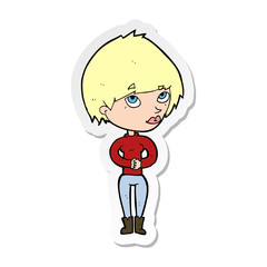 sticker of a cartoon woman considering