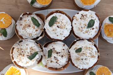 Easter, Easter cake with a complex composition, beautiful scenery, dried fruits