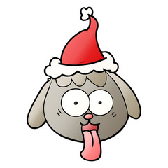 gradient cartoon of a dog face panting wearing santa hat