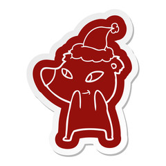 cute cartoon  sticker of a bear wearing santa hat