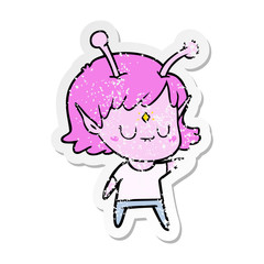 distressed sticker of a cartoon alien girl