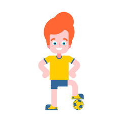 Boy football player. Little footballer Vector illustration