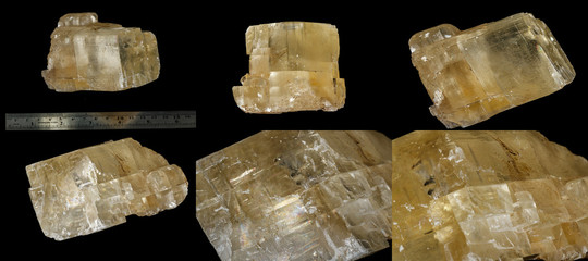 Macro Calcite mineral stone on black background