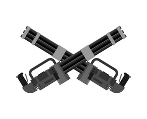 Minigun crossed machine gun isolated. Gattling weapon automatic.