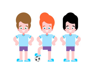 Boy football player set. team Little footballer Vector illustration