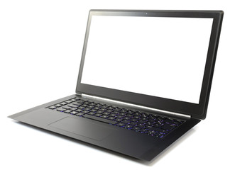 laptop with blank screen and new design, isolated on a white