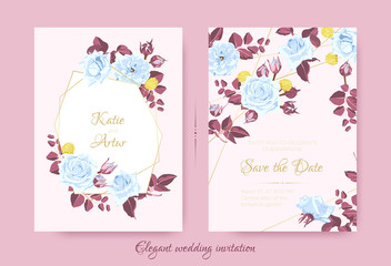 Fototapeta na wymiar Wedding Card Templates with Vintage Roses.