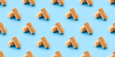 wine corks, seamless pattern with pastel blue background