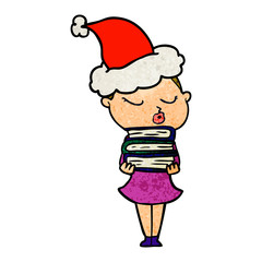 textured cartoon of a calm woman wearing santa hat