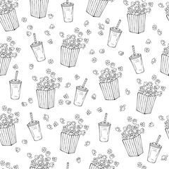 Vector pattern on the snacks theme: popcorn.