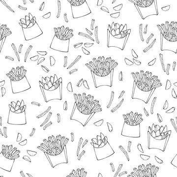 Vector pattern on the fast food theme: fast food potatoes.