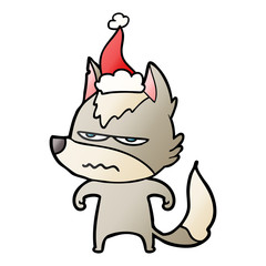 gradient cartoon of a annoyed wolf wearing santa hat