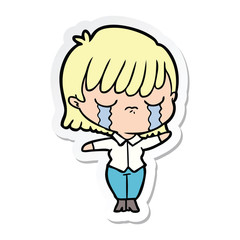 sticker of a cartoon woman crying