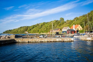 Fototapeta na wymiar View of fishing hamlet on west coast of Bornholm island, Helligpeder, Denmark
