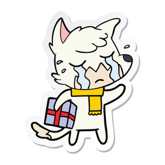 sticker of a crying christmas fox cartoon