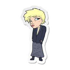 sticker of a cartoon woman with hands in pockets