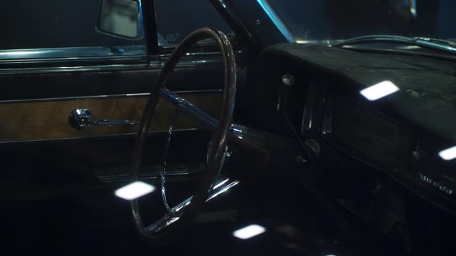 Black interior of classic american car