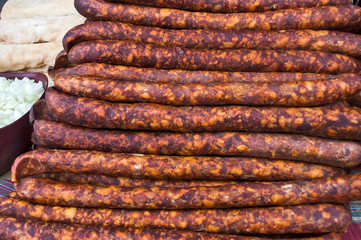 Pork sausages smoked and dried