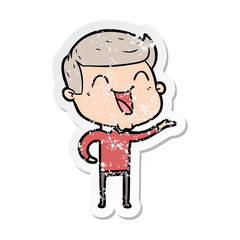 distressed sticker of a cartoon man laughing