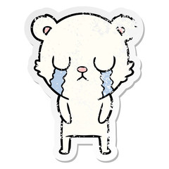 distressed sticker of a crying polar bear cartoon
