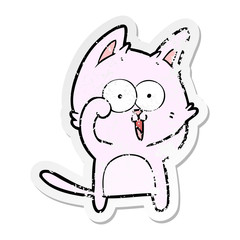 distressed sticker of a funny cartoon cat