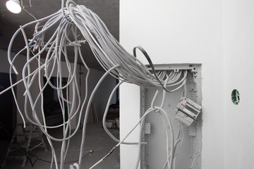 Electrical wires in the electrical panel. Repair in the apartment. Connecting the light. Twisted pair internet. Professional installation of electrical outlets, wires and switches. Insulation.