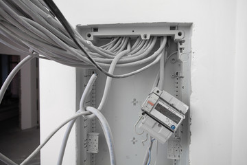 Electrical wires in the electrical panel. Repair in the apartment. Connecting the light. Twisted pair internet. Professional installation of electrical outlets, wires and switches. Insulation.