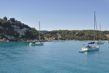 Fototapeta na wymiar Boats near Longos on Paxos island in Greece