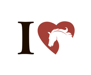 emblem of horse head in heart isolated on white background