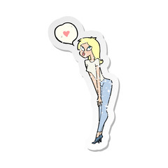 retro distressed sticker of a cartoon woman with love heart