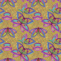 Seamless australian pattern with  butterflies out of small dots. National   ornament -  bright print for design. Vector background.