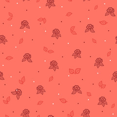 Seamless graphic of rose pattern on pink background. Packing material, textiles.