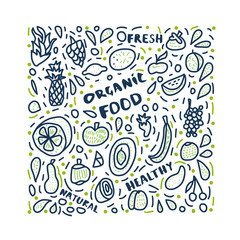 Healthy food concept with lettering. Vector design