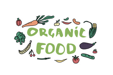 Healthy food concept with lettering. Vector design