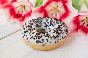 donut  and spring flowers