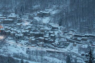 Awesome panoramic view on small town in a snowy day