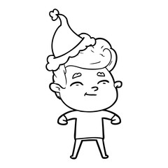 happy line drawing of a man wearing santa hat