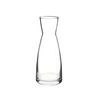 Empty glass carafe isolated on white background. Side view.