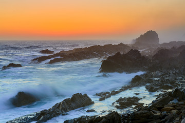 Rocky coast after sunset