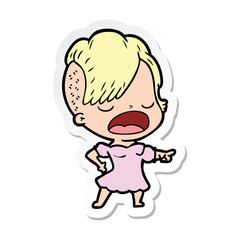 sticker of a cartoon cool hipster girl talking