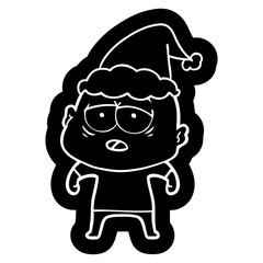 cartoon icon of a tired bald man wearing santa hat