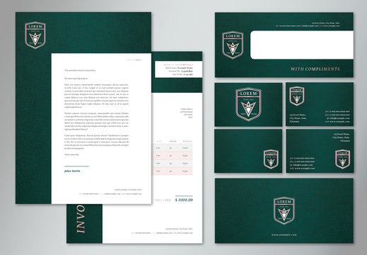 Branded Stationery Set with Dark Green Textured Background