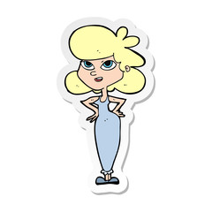 sticker of a cartoon girl with hands on hips