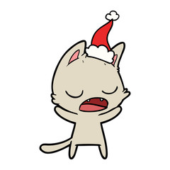 talking cat line drawing of a wearing santa hat