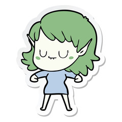 sticker of a happy cartoon elf girl
