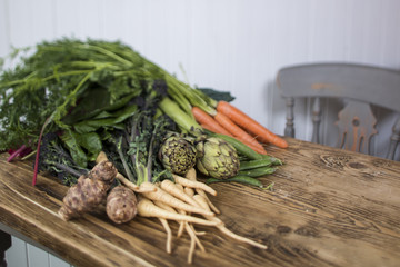 fresh produce on a wooden table