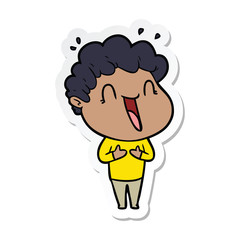 sticker of a cartoon happy man laughing