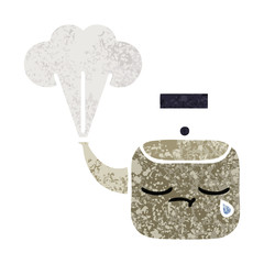 retro illustration style cartoon steaming kettle