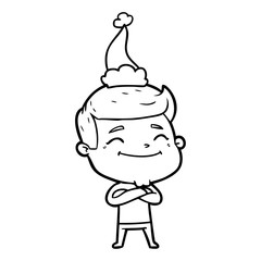 happy line drawing of a man wearing santa hat