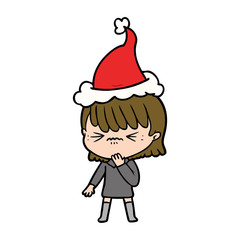 line drawing of a girl regretting a mistake wearing santa hat